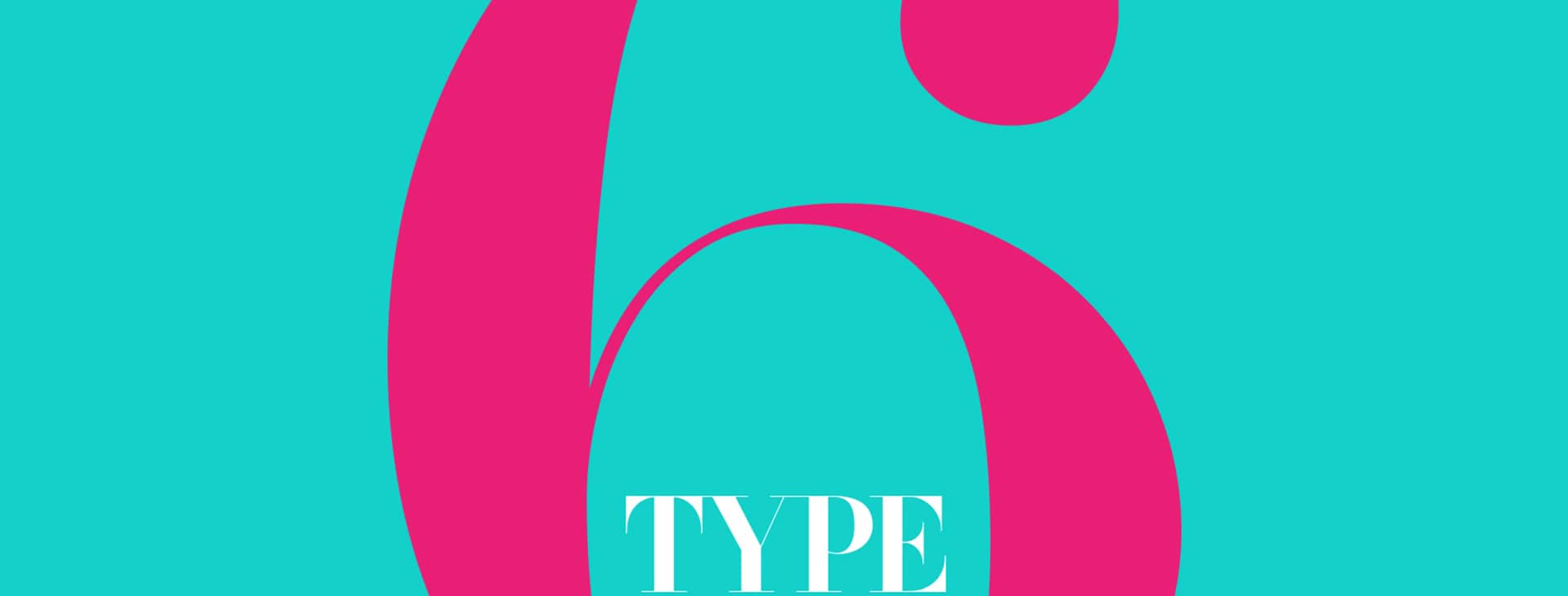 Teal rectangle with large magenta number 6 and the work type inside it.